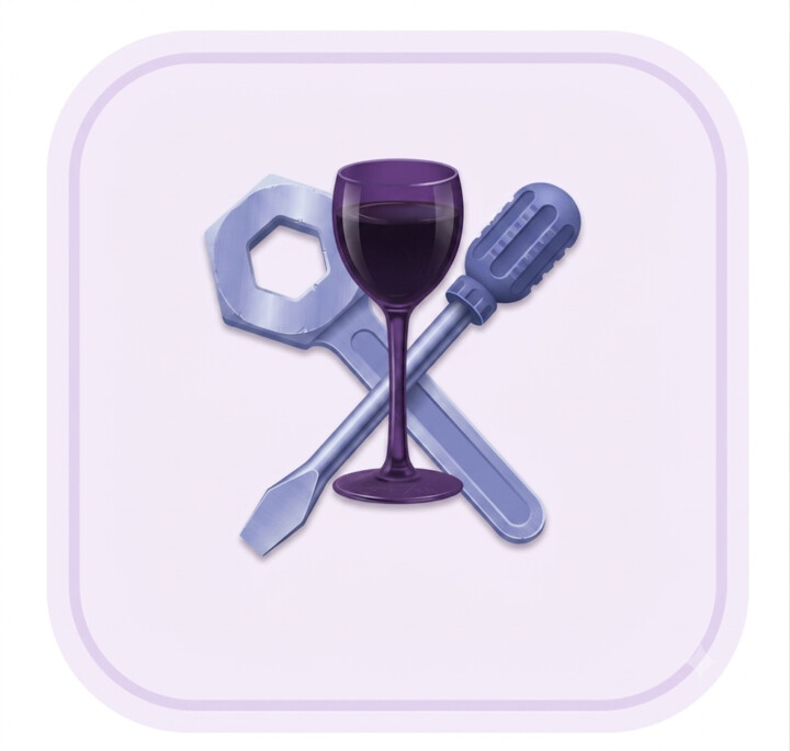 A wine glass crossed with a spanner and a screwdriver, the emblem for site updates.