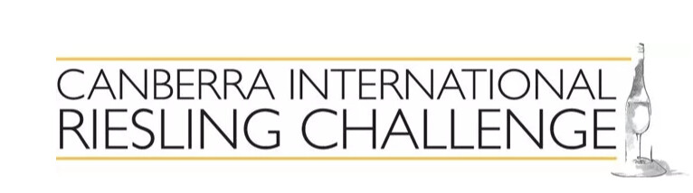 The Canberra International Riesling Challenge logo: the event name in black beneath gold rules, beside a sketch of a bottle pouring into a glass.